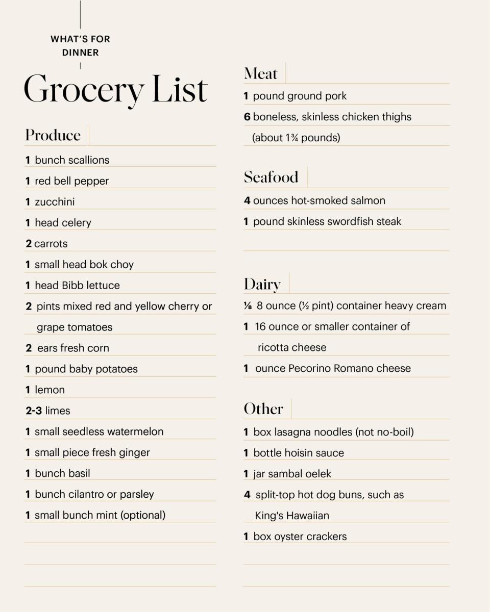 whats for dinner shopping list week 4