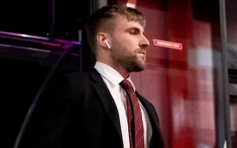 Luke Shaw of Manchester United arrives ahead of the Premier League match between Liverpool FC and Manchester United at Anfield  - Credit: Getty images