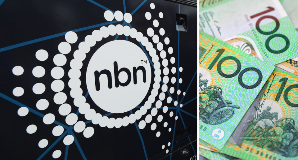 NBN logo and Australian money. Internet savings concept.