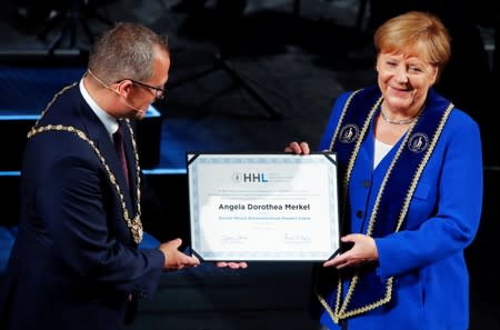 German Chancellor Angela Merkel receives an honorary doctorate in Leipzig