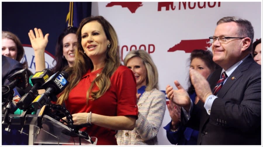 <em><sup>North Carolina state Rep. Tricia Cotham announces she is switching affiliation to the Republican Party at a news conference April 5 at the North Carolina Republican Party headquarters in Raleigh, N.C. The change gives Republican state legislators a veto-proof supermajority in both chambers. (AP Photo/Hannah Schoenbaum)</sup></em>