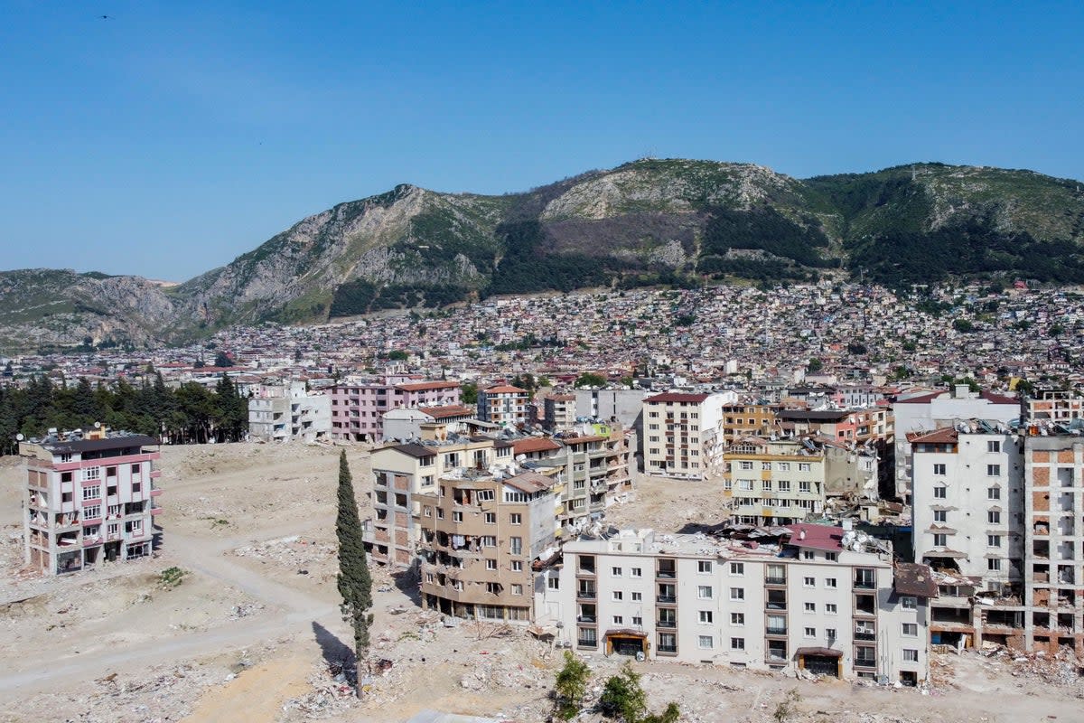 A general view of destroyed or severally damaged buildings after a powerful earthquake in Antakya (AP)