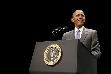 U.S. President Barack Obama delivers remarks at an investiture ceremony for Attorney General Loretta Lynch at the Warner Theater in Washington June 17, 2015. REUTERS/Jonathan Ernst