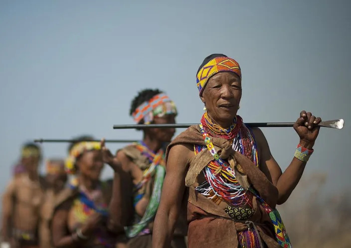 Descendants of the indigenous San people in the Kalahari Desert. Eric Lafforgue/Gamma-Rapho via Getty Image