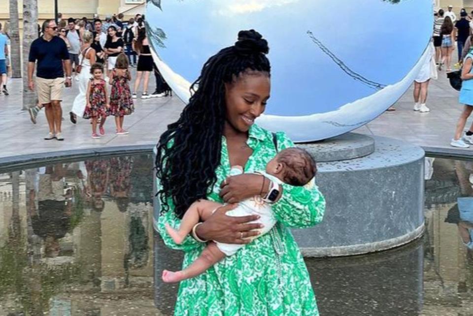 Alexandra Burke pictured with her first-born whose name and gender she has chosen not to reveal (@alexandraburke/Instagram)