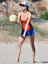 <p>Alessandra Ambrósio plays volleyball with friends on Monday on the beach in Santa Monica, California.</p>