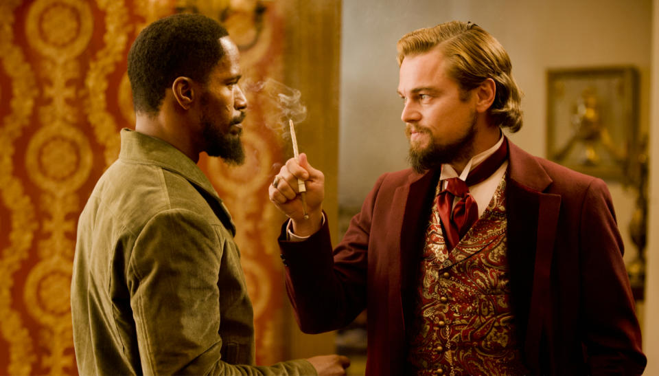 Jamie Foxx and Leonardo DiCaprio in Django Unchained.