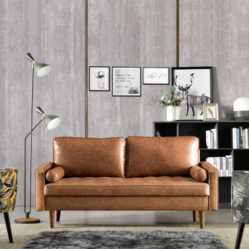 light brown leather sofa in living space