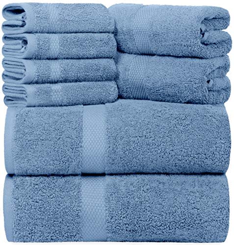 White Classic Luxury Light Blue Bath Towel Set