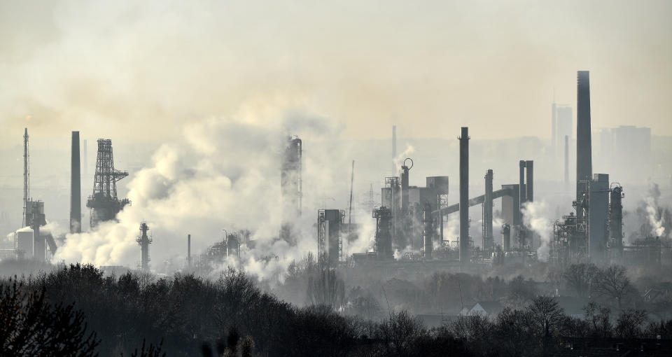 A BP oil refinery is at work in Gelsenkirchen, Germany, on Wednesday morning, Dec. 4, 2019. The UN Climate Change Conference COP 25 takes place in Madrid until Dec. 13, 2019 under the Presidency of the Government of Chile with logistical support from the Government of Spain. (AP Photo/Martin Meissner)