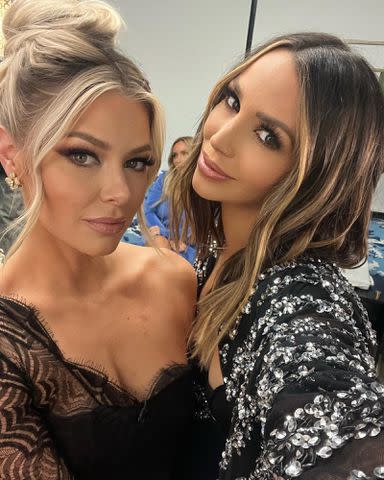 <p>Scheana/Instagram</p> Ariana Madix (left) posed with Scheana Shay backstage at 'Watch What Happens Live.'