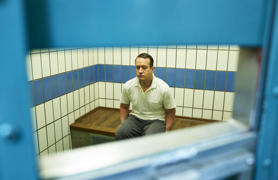 This image released by AMC/ITV shows Matthew Macfadyen as Charles Ingram in a scene from "Quiz," about a couple accused of cheating their way to the top prize on the British version of TV's “Who Wants to Be a Millionaire.” The three-part series debuts on Sunday at 10 p.m. EDT on AMC. (Mark Johnson/AMC/ITV via AP)