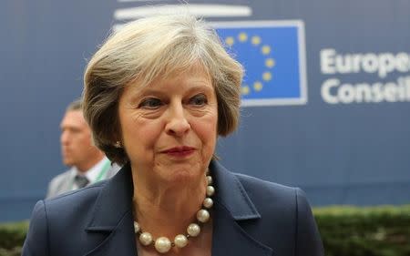 British Prime Minister Theresa May arrives at the EU summit in Brussels, Belgium, October 20, 2016. REUTERS/Yves Herman