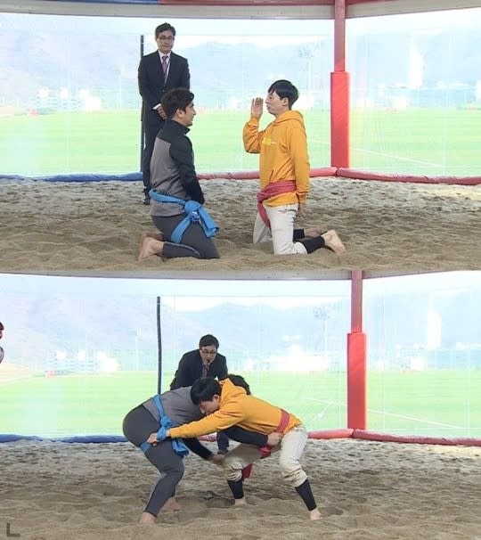 《最近的小孩們》中，劉在錫和安貞桓為展開摔跤對決
