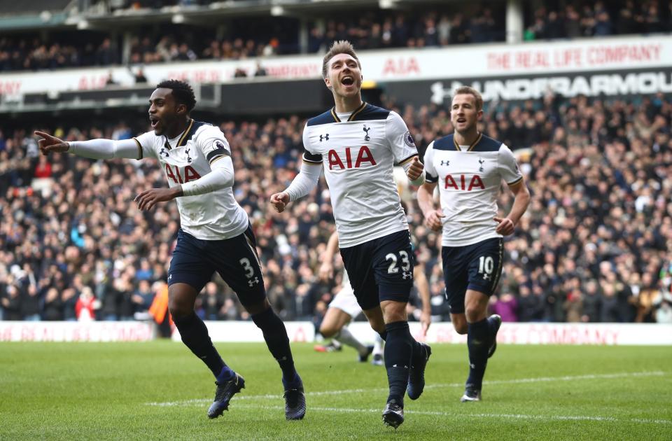 <p>Tottenham celebrate going 2-0 up </p>