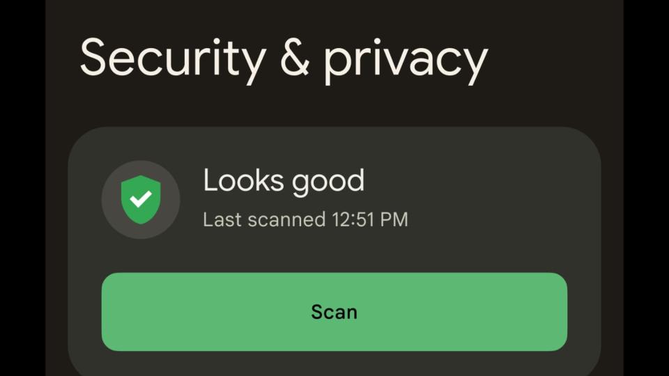 Screenshot of a new Security & Privacy hub on Pixel phones