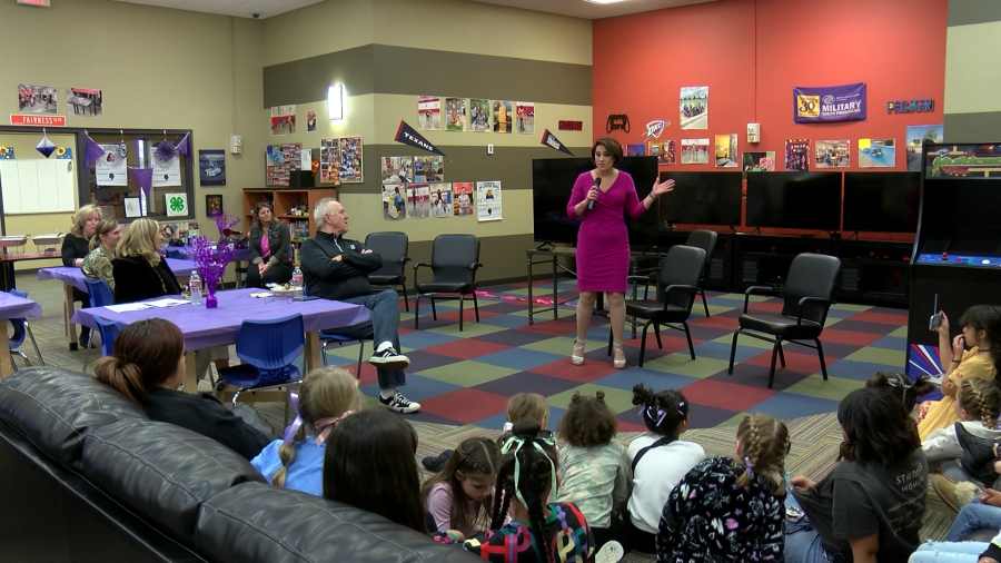 KSN’s Chief Meteorologist Lisa Teachman at McConnell Air Force Base, at the McConnell AFB Youth Center on March 8, 2024 (KSN Photo)