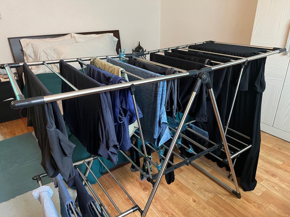 clothes hang drying on rack in south korea