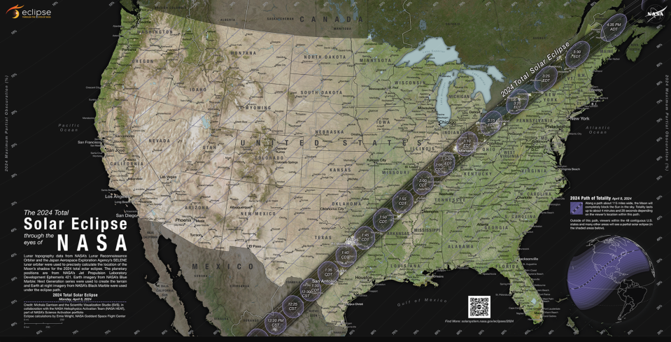 The path of totality – when the moon completely blocks the sun – is roughly 124 miles wide. On April 8 much of Central New York will enjoy the path of totality for the Great American Eclipse.