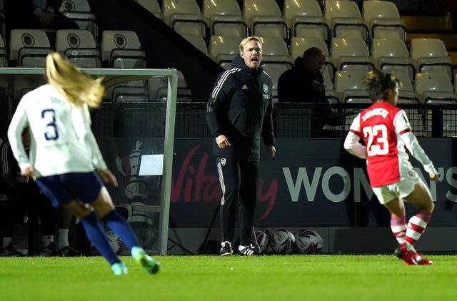 Jonas Eidevall (centre) took charge at Arsenal in June (Tess Derry/PA).