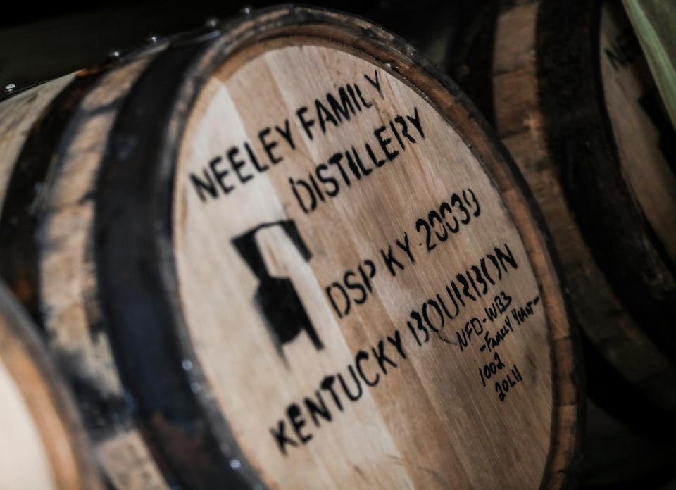 Barrels of bourbon slowly age inside the small rick house at the Neeley Family Distillery in Sparta, Kentucky. What evaporates in the air from the barrels is called "Angel's share;" what alcohol soaks into the barrel is called "Devil's Cut."