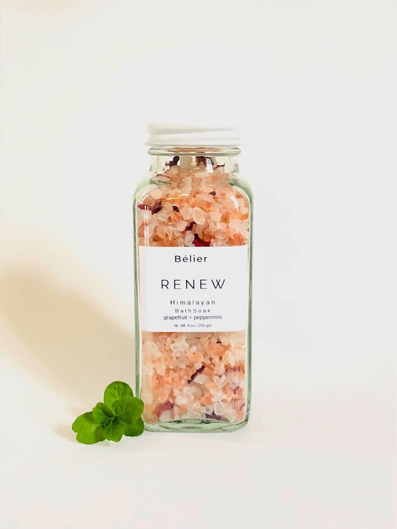 <p><strong>BelierHandmade</strong></p><p>etsy.com</p><p><strong>$17.44</strong></p><p>"Renew" is exactly what this bath soak will do for your best friend. It's scented with both grapefruit and peppermint. </p>