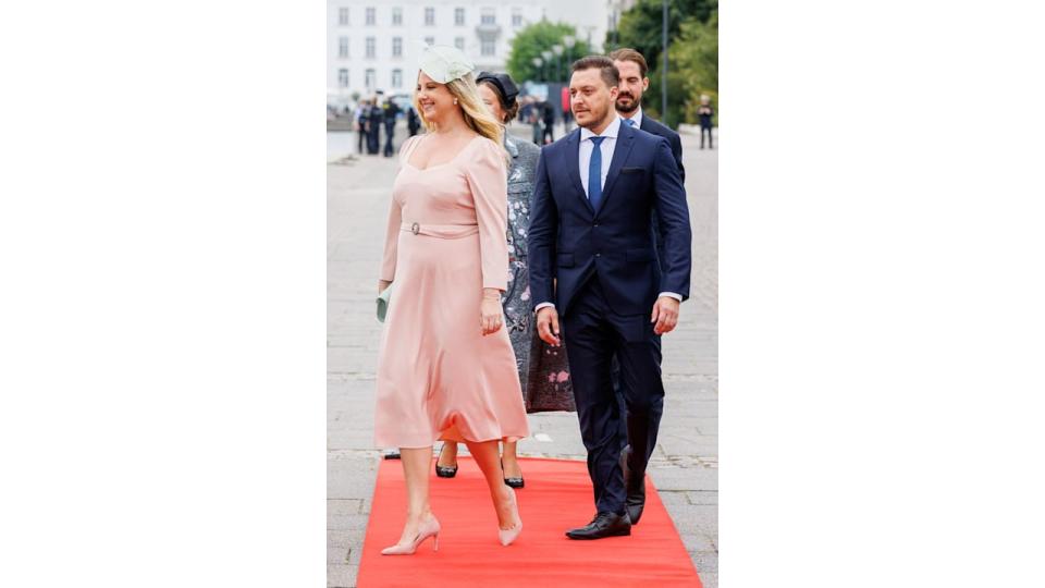 Princess Theodora in powder pink dress with matthew kumar