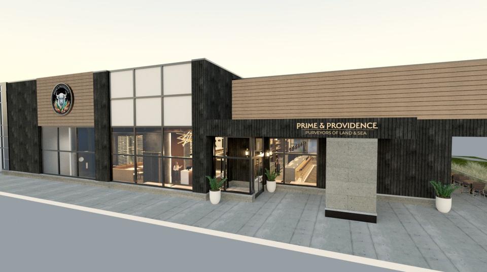A look at a rendering of the exterior of Prime & Providence, opening in West Des Moines in April.
