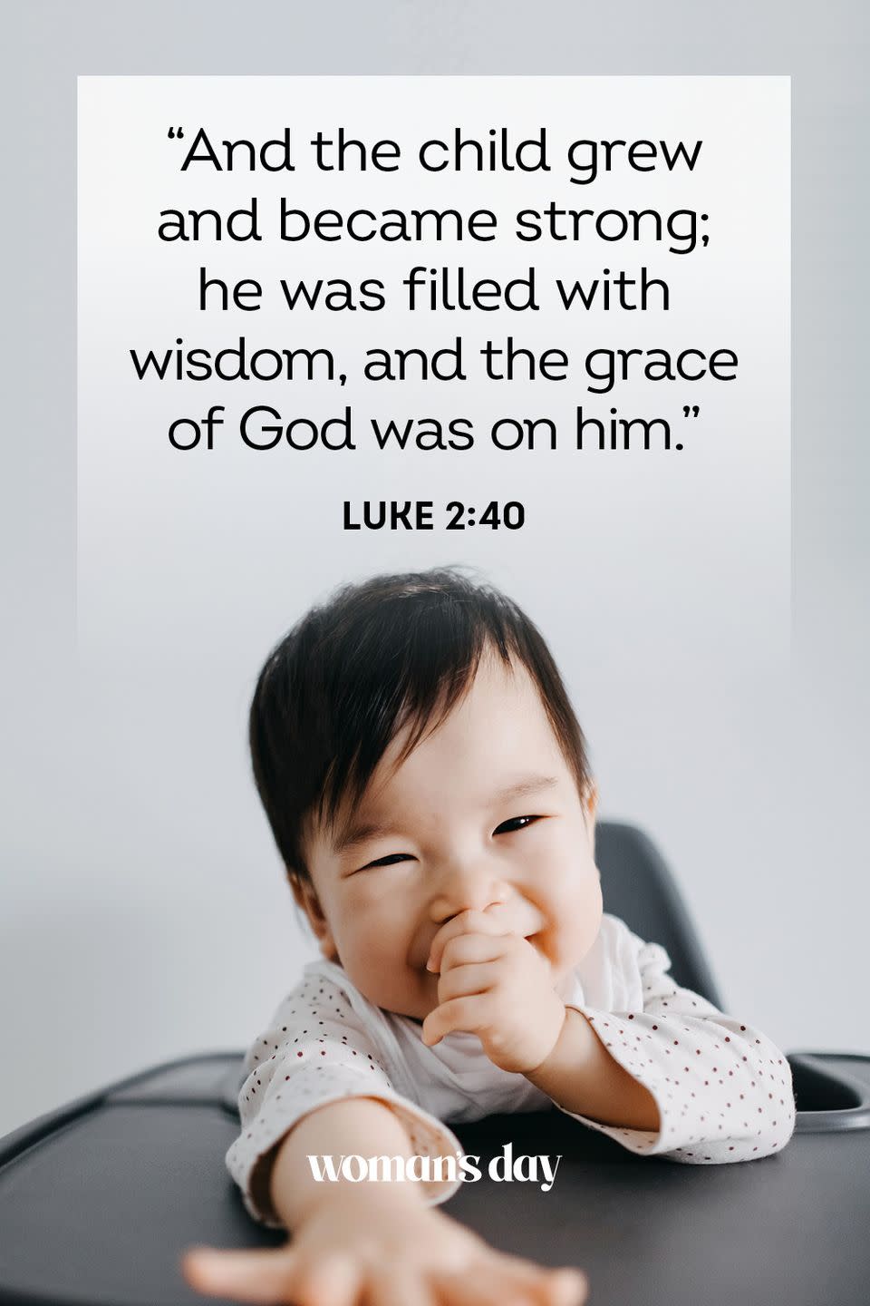 <p>“And the child grew and became strong; he was filled with wisdom, and the grace of God was on him.” — Luke 2:40</p><p><strong>The Good News:</strong> Reminding your childGod’s love for them is unsurmountable is a perfect way to show your love for Him.</p>
