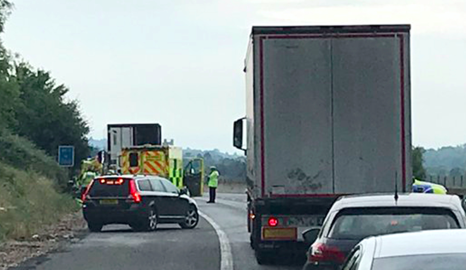 Officers located the lorry near Junction 9 of the M11 and closed both carriageways to ensure a safe exit for those inside the container. (Andy Brookes/Twitter/PA)