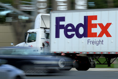 FILE PHOTO: A federal Express freight truck is pictured in Irvine, California, U.S., January 24, 2017. REUTERS/Mike Blake/File Photo