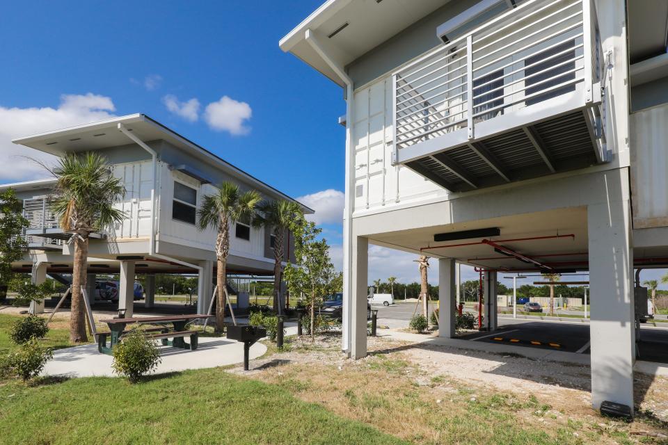 The Flamingo Lodge located in Everglades National Park features a total of 24 rooms, constructed from durable shipping containers and raised off the ground by stairs.