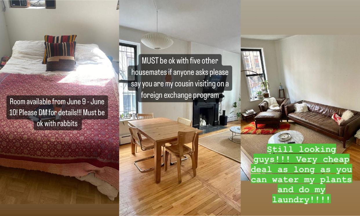 <span>Facebook groups, Craigslist posts, Instagram listings, and word of mouth have become the go-to for finding short-term rentals in the five boroughs.</span><span>Illustration: Guardian Design</span>