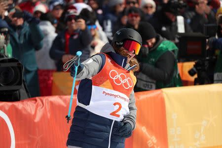 Freestyle Skiing - Pyeongchang 2018 Winter Olympics - Men's Ski Halfpipe Final - Phoenix Snow Park - Pyeongchang, South Korea - February 22, 2018 - David Wise of the U.S. reacts. REUTERS/Mike Blake