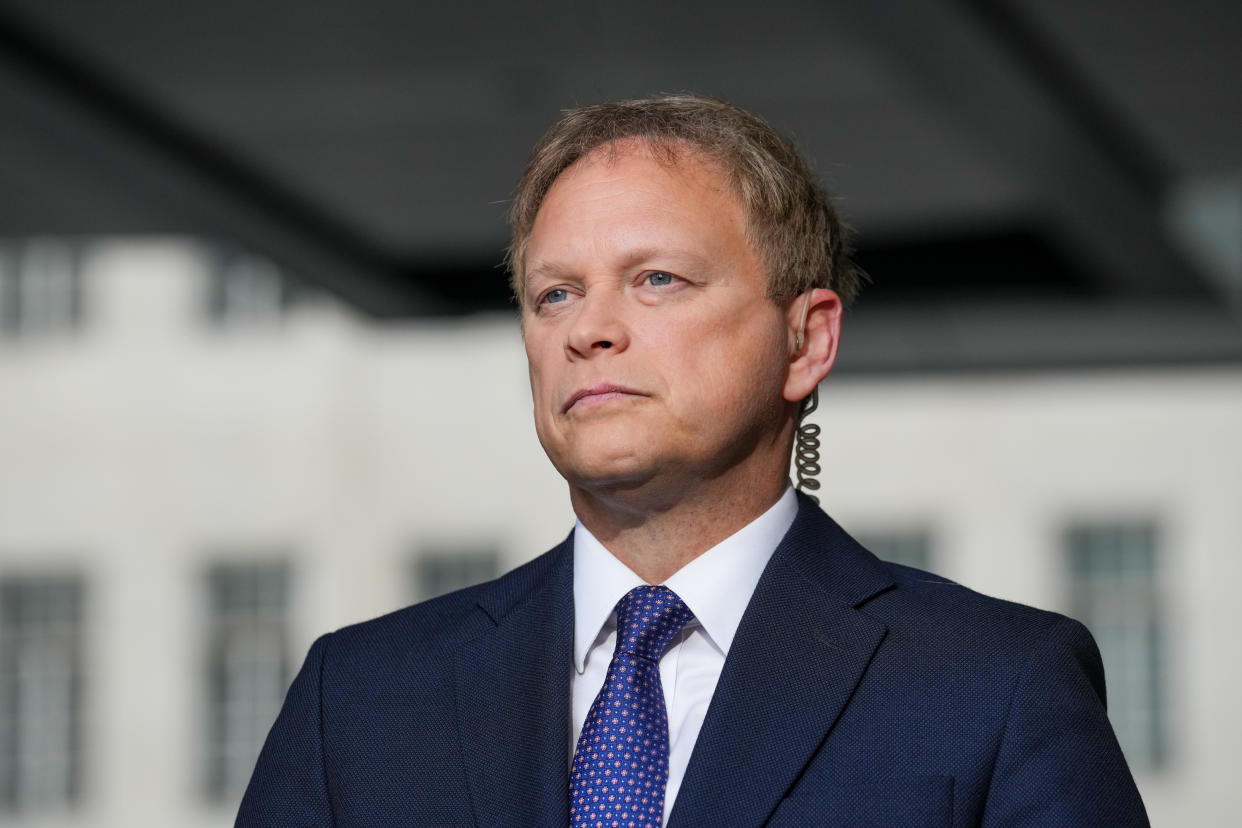 Defence Secretary Grant Shapps speaks to the media outside BBC Broadcasting House in London, after appearing on the BBC One current affairs programme, Sunday with Laura Kuenssberg. Picture date: Sunday January 21, 2024. (Photo by Maja Smiejkowska/PA Images via Getty Images)