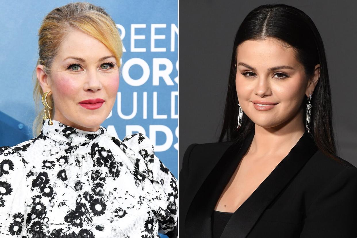 Christina Applegate attends the 26th Annual Screen Actors Guild Awards at The Shrine Auditorium on January 19, 2020 in Los Angeles, California. (Photo by Jon Kopaloff/Getty Images) ; Selena Gomez arrives at the 2nd Annual Academy Museum Gala at Academy Museum of Motion Pictures on October 15, 2022 in Los Angeles, California. (Photo by Steve Granitz/FilmMagic)