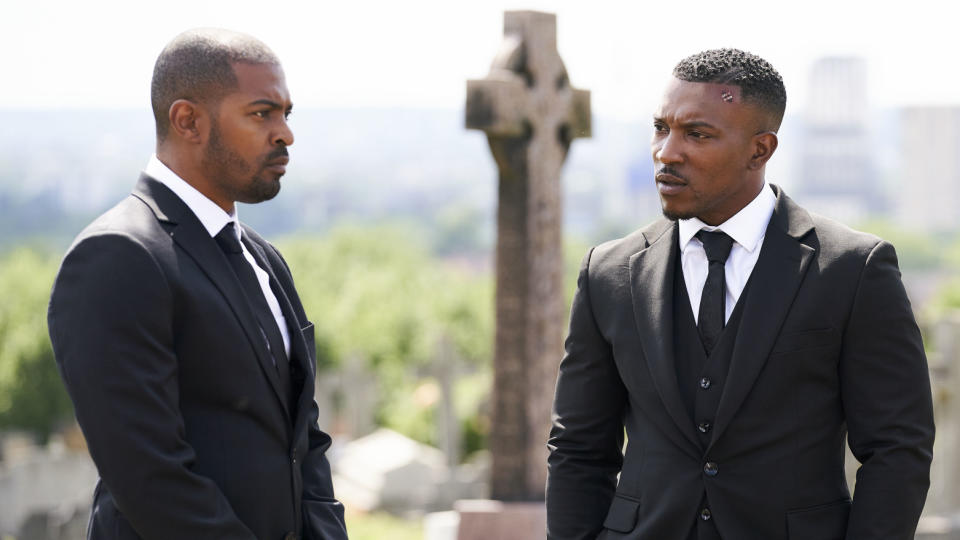 Noel Clarke as Bishop & Ashley Walters as Pike in Bulletproof (Sky)
