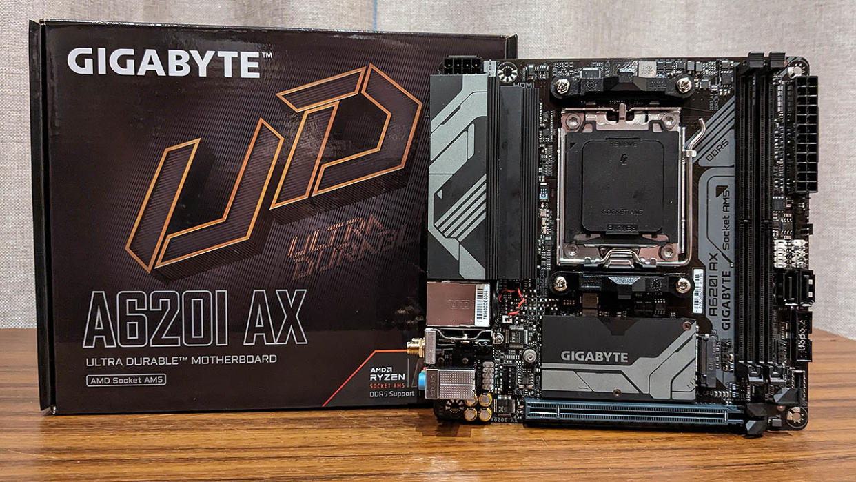  Gigabyte A620I AX motherboard and box. 