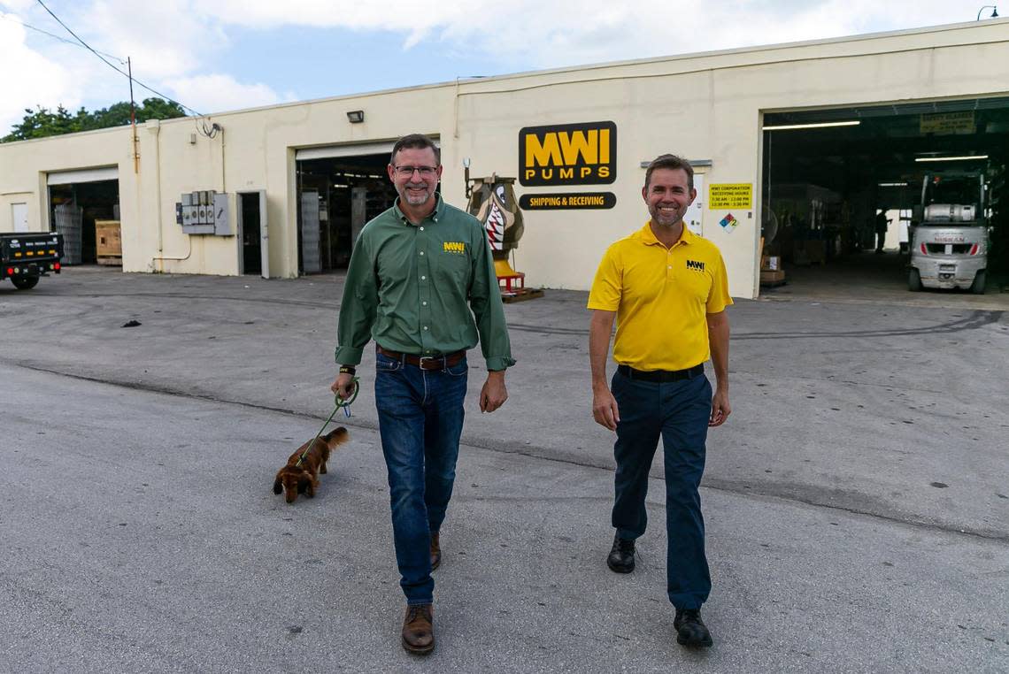 From left to right: MWI Pumps president Dana Eller and vice president Daren Eller are photographed at their corporate headquarters on Wednesday, Nov. 2, 2022, in Deerfield Beach, Fla.