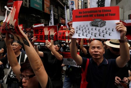 Demonstration demanding Hong Kong's leaders to step down and withdraw the extradition bill, in Hong Kong