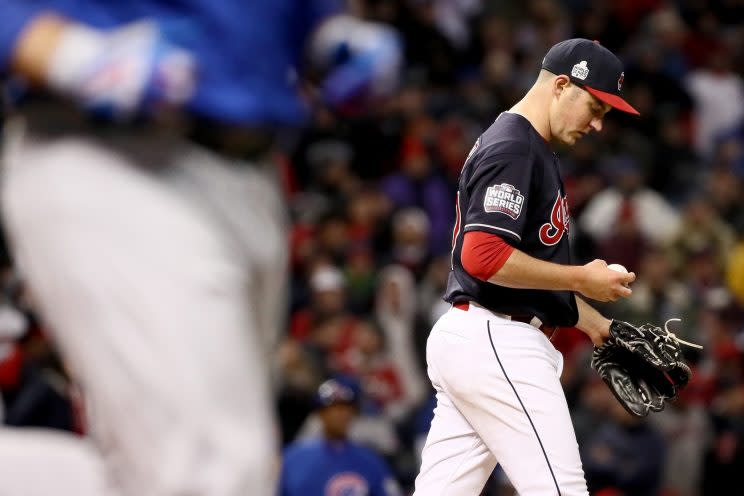 Trevor Bauer didn't last long in Game 2 of the World Series. (Getty Images/Ezra Shaw)