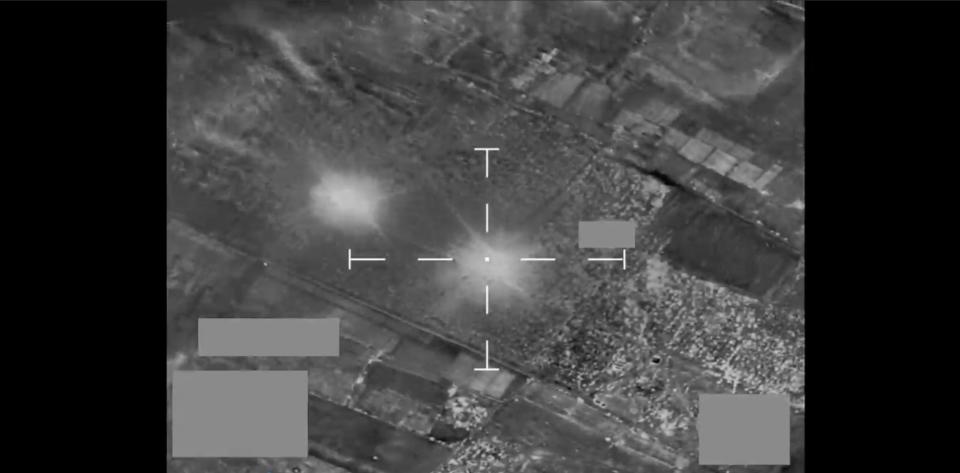 Footage shows airstrikes in Yemen early on Jan. 12, 2024.
