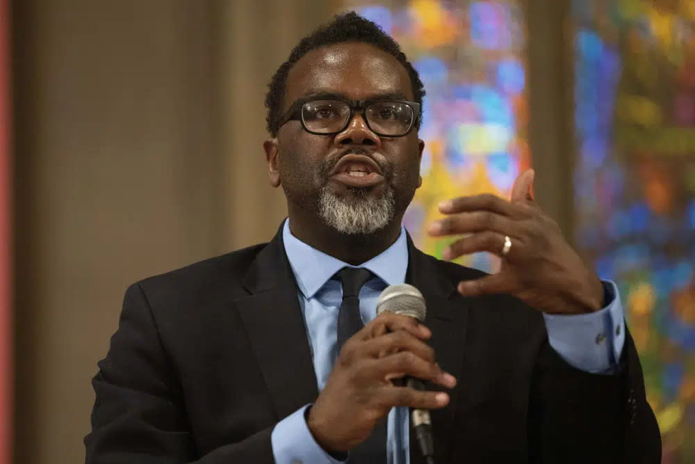 Cook County Commissioner Brandon Johnson participates in a forum with other Chicago mayoral candidates hosted by the Chicago Women Take Action Alliance Jan. 14, 2023, at the Chicago Temple in Chicago. (AP Photo/Erin Hooley, File)