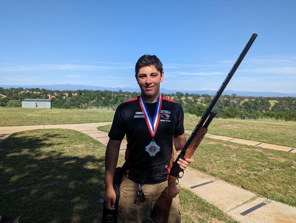 Foothill senior Conner Shabazian shot a 50 of 50 during the NorCal Trap Shoot at the Redding Gun Club on Sunday, May 21, 2023.