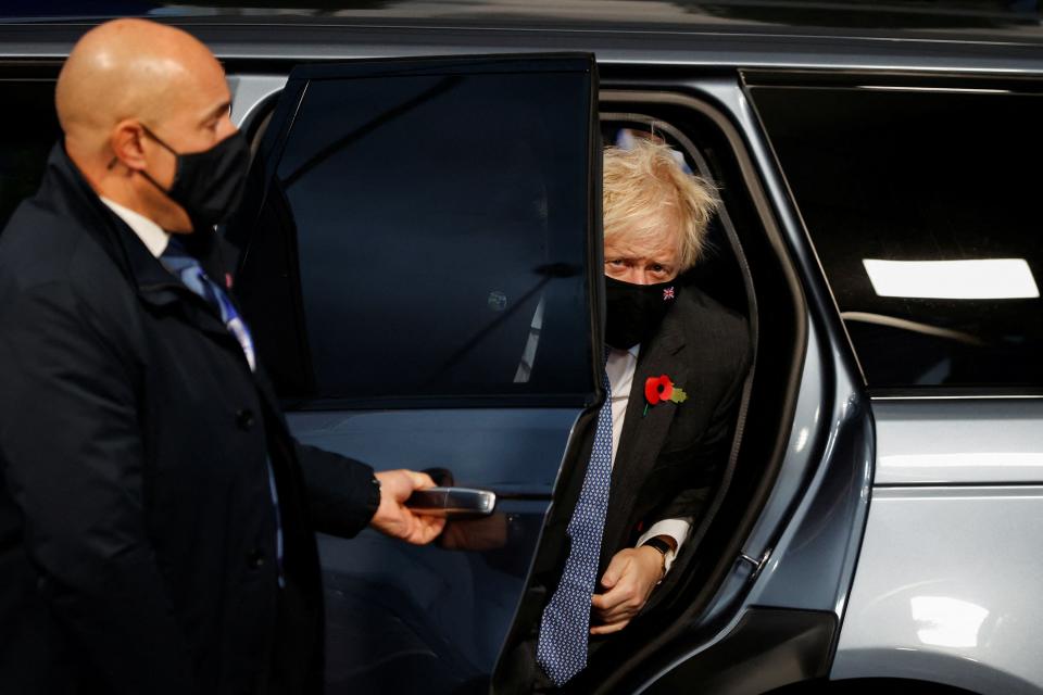 Boris Johnson arrives for the COP26 UN Climate Summit in Glasgow on Monday (POOL/AFP via Getty Images)