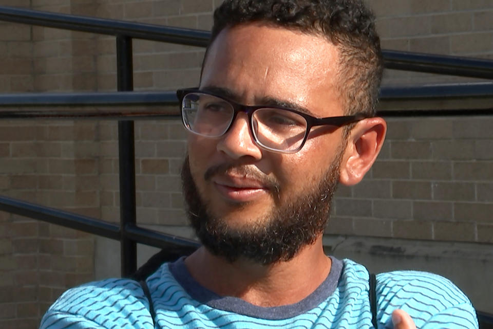 Jordan Alvarado, 30, and his brother are looking for a way to pay for their bus tickets to Orlando, Fla. (Austin Anderson)