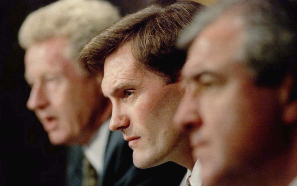 Graham Kelly (left) hired Glenn Hoddle (centre) to succeed Terry Venables (right) - ‘Abramovich wanted to build Chelsea training ground in Regent’s Park, until he found out the Queen owned it’ - Reuters/Kevin Coombs