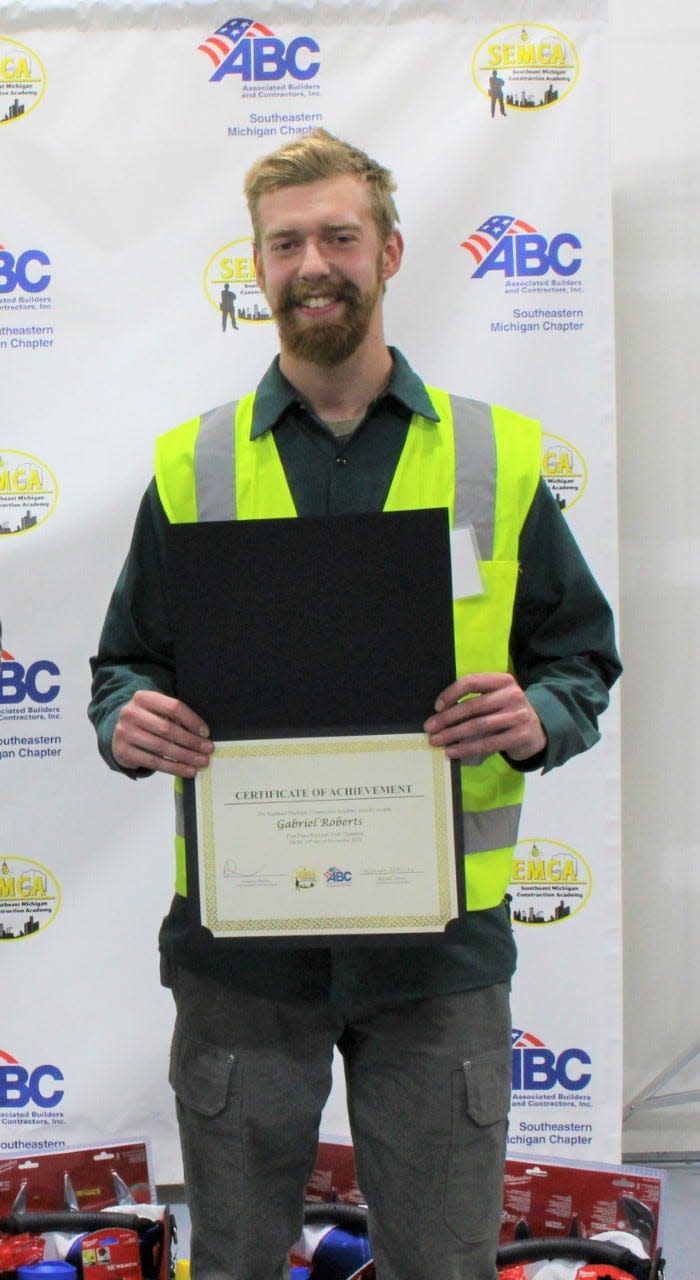 Gabe Roberts holds his award from the regional electric trade apprentice craft championship. He will now advances to the National Craft Championship in Florida.