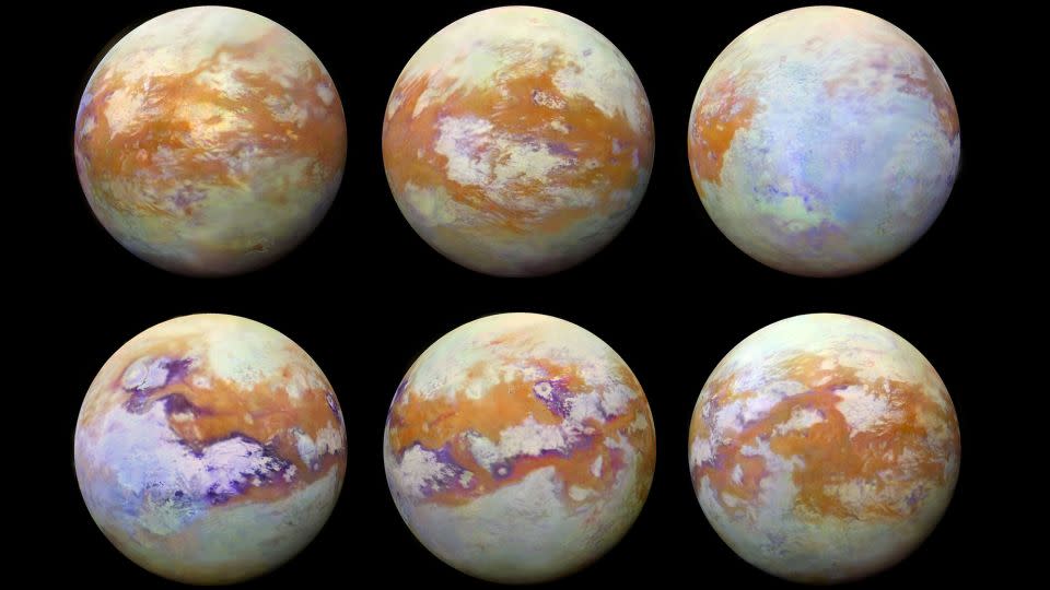 Infrared images captured by an instrument on the Cassini spacecraft provide the clearest view of Titan beneath its thick mantle.  - NASA/JPL-Caltech/Stéphane Le Mouélic/Virginia Pasek