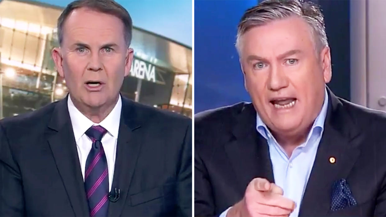 Tony Jones and Eddie McGuire, pictured here clashing in a heated on-air debate.